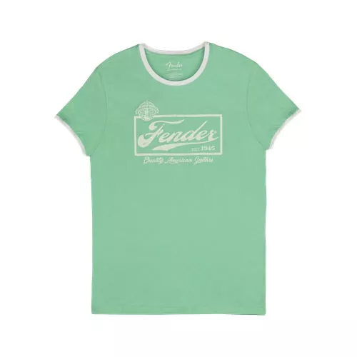 Fender Beer Label Men′s Ringer Tee, Sea Foam Green/White, Large Fender Beer Label Men′s Ringer Tee, Sea Foam Green/White, Large