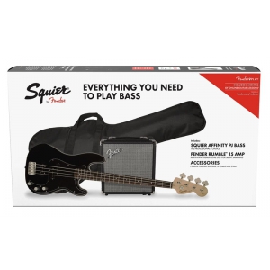 Fender Squier Affinity Series Precision Bass Pj Pack Laurel Fingerboard Black Gig Bag Rumble 15