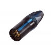Neutrik NC4MXX-B 4 pole male cable connector with black metal housing and gold contacts.